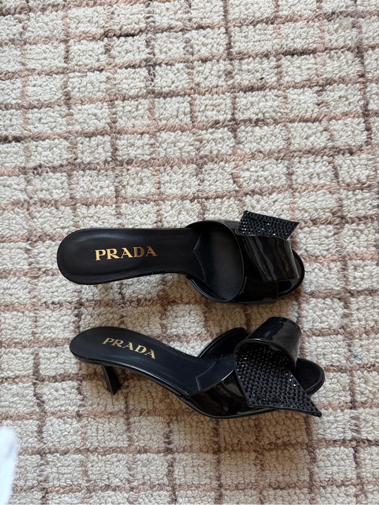 Prada Shoes - NEW Prada Black Patent Slide Mules with Bow Accent